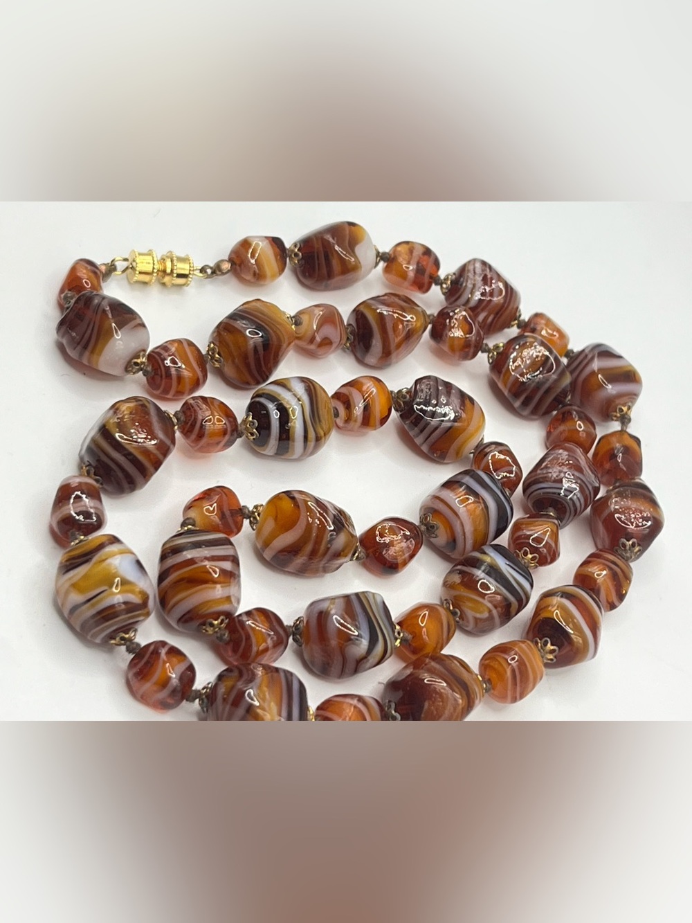 Antique Lamp Work Glass Bead Necklace Corkscrew Glass